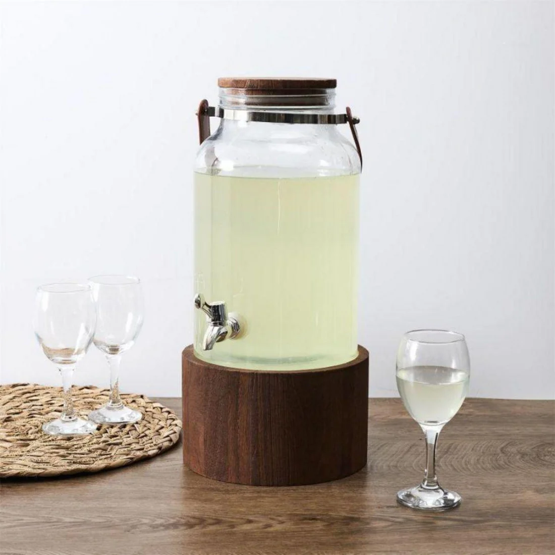 Beverage Dispenser In Glass With Wooden Base 10Litres 9 Beverage Dispenser In Glass With Wooden Base 10Litres