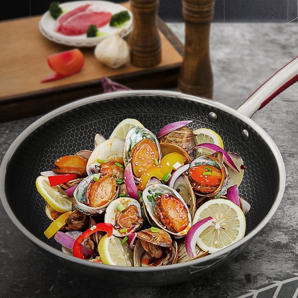 Targu 32 - 13 Inch Stainless Steel Wok And Stir-Fry Pan, Nonstick Pan Kitchen Cookware Fast Heating Protable No Chemical Coated Chinese Wok With Lid, Suitable For Cooking, Saute, Skillet, Dishwasher And Oven Safe 12 Targu 32 - 13 Inch Stainless Steel Wok And Stir-Fry Pan, Nonstick Pan Kitchen Cookware Fast Heating Protable No Chemical Coated Chinese Wok With Lid, Suitable For Cooking, Saute, Skillet, Dishwasher And Oven Safe