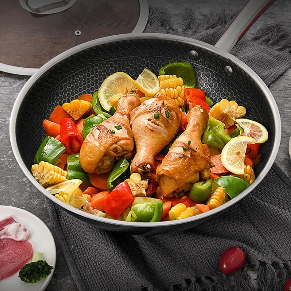 Targu 32 - 13 Inch Stainless Steel Wok And Stir-Fry Pan, Nonstick Pan Kitchen Cookware Fast Heating Protable No Chemical Coated Chinese Wok With Lid, Suitable For Cooking, Saute, Skillet, Dishwasher And Oven Safe 11 Targu 32 - 13 Inch Stainless Steel Wok And Stir-Fry Pan, Nonstick Pan Kitchen Cookware Fast Heating Protable No Chemical Coated Chinese Wok With Lid, Suitable For Cooking, Saute, Skillet, Dishwasher And Oven Safe