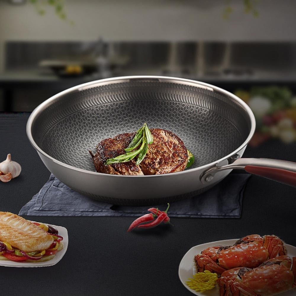 Targu 32 - 13 Inch Stainless Steel Wok And Stir-Fry Pan, Nonstick Pan Kitchen Cookware Fast Heating Protable No Chemical Coated Chinese Wok With Lid, Suitable For Cooking, Saute, Skillet, Dishwasher And Oven Safe 9 Targu 32 - 13 Inch Stainless Steel Wok And Stir-Fry Pan, Nonstick Pan Kitchen Cookware Fast Heating Protable No Chemical Coated Chinese Wok With Lid, Suitable For Cooking, Saute, Skillet, Dishwasher And Oven Safe