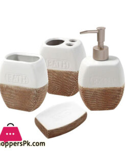 Ceramic Bathroom Accessories Soap Dispenser Toothbrush Holder 4 Pcs Set 5 Ceramic Bathroom Accessories Soap Dispenser Toothbrush Holder 4 Pcs Set - Image 2