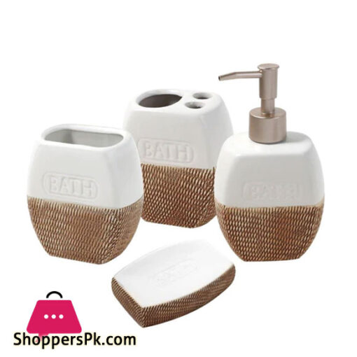 Ceramic Bathroom Accessories Soap Dispenser Toothbrush Holder 4 Pcs Set