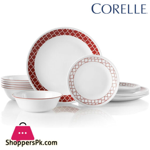 Corelle 18-Piece Service for 6 Chip Resistant Crimson Trellis Dinnerware Set