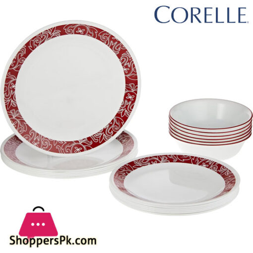 Corelle 18-Piece Vitrelle Glass Bandhani Chip and Break Resistant Dinner Set, Red