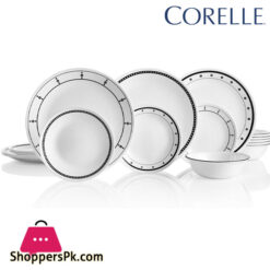 Corelle Vitrelle 18-Piece Service for 6 Dinnerware Set Round Plates and Bowls Set Black and White