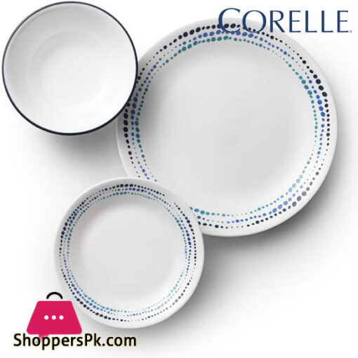 Corelle Vitrelle 18-Piece Service for 6 Dinnerware Set Triple Layer Glass and Chip Resistant Lightweight Round Plates and Bowls Set Ocean Blue