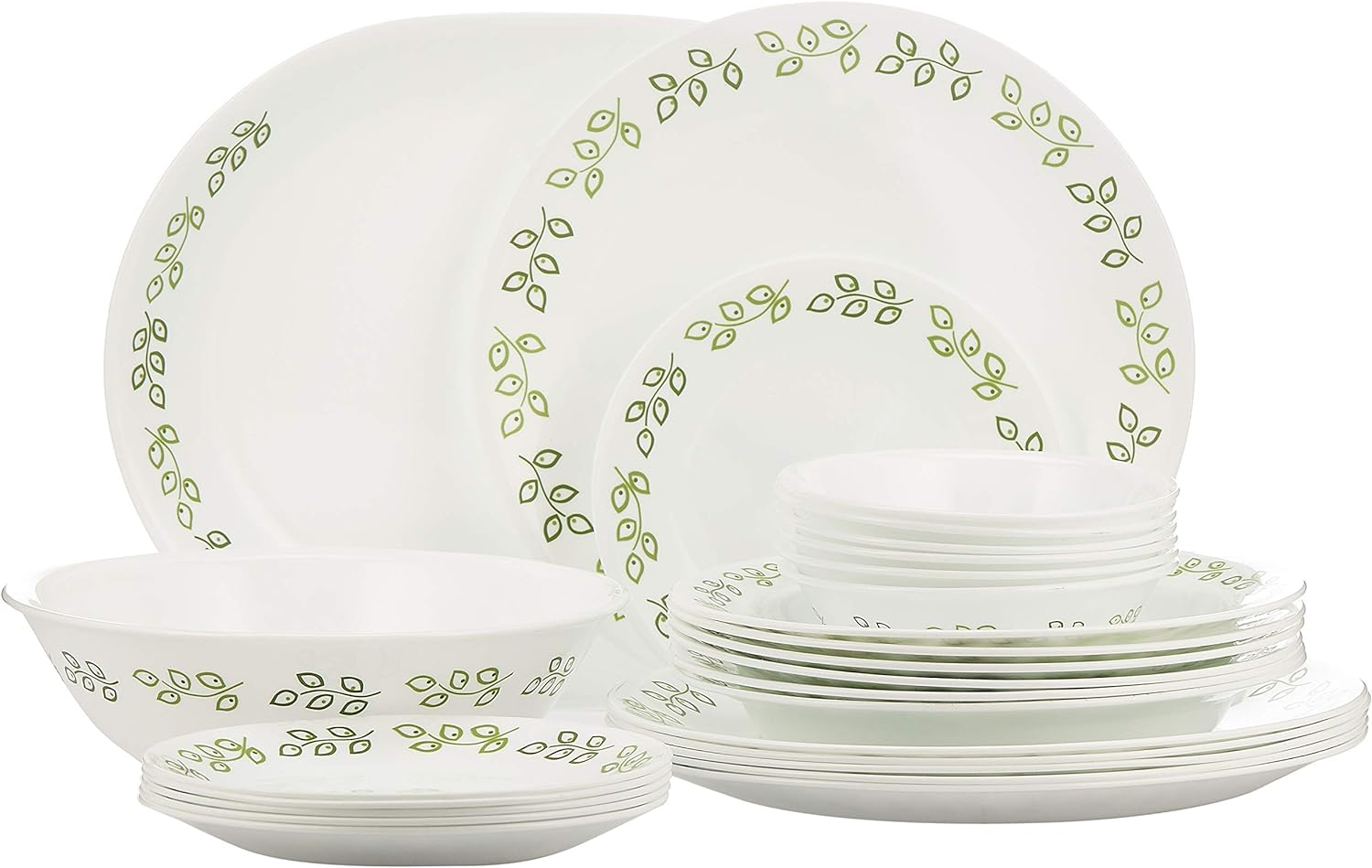 Corelle Vitrelle 3-Layer Neo Leaf 26 Pieces Set Glass White