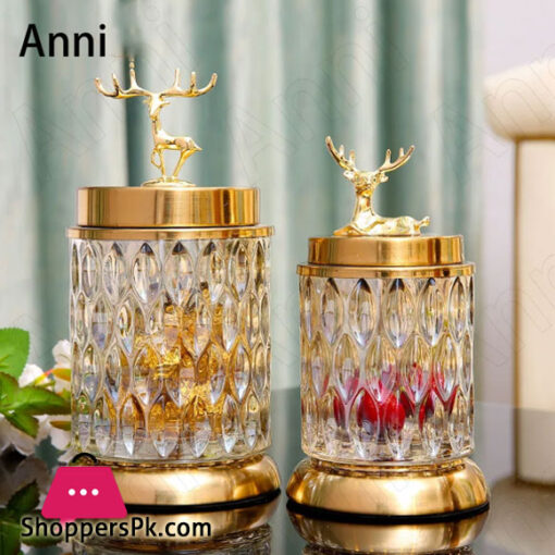 Creative Luxury Deer Glass Jar Decorative Jar with Lid Snack Candy Jar Decoration (Set of 2)