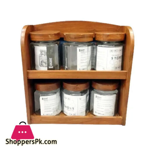 Elegant Glass Canister Spice with Wooden Rack EW668044
