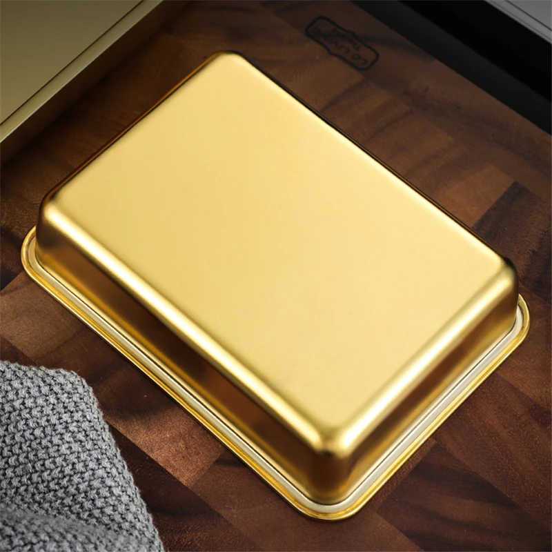 Golden Metallic Palette 304 Square Stainless Steel Fried Chicken Creative Snack Plate