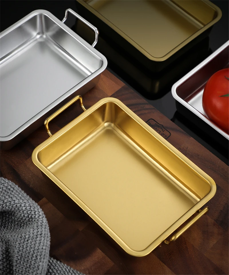 Golden Metallic Palette Stainless Steel Fried Chicken Creative Snack Plate With Handle 30 Cm