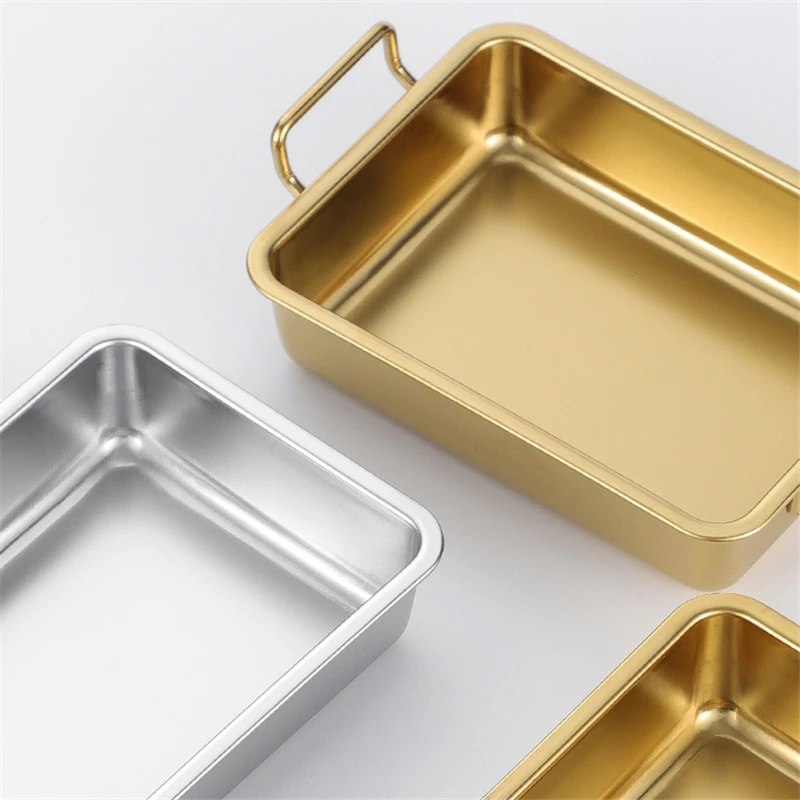 Golden Metallic Palette Stainless Steel Fried Chicken Creative Snack Plate With Handle 30 Cm