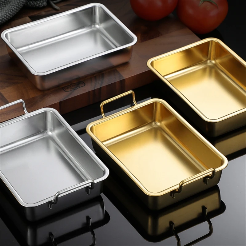 Golden Metallic Palette Stainless Steel Fried Chicken Creative Snack Plate With Handle 30 Cm