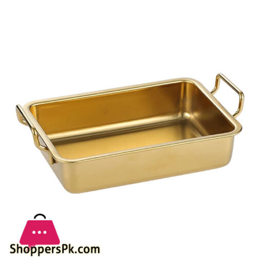 Golden Metallic Palette 304 Square Stainless Steel Fried Chicken Creative Snack Plate With Handle