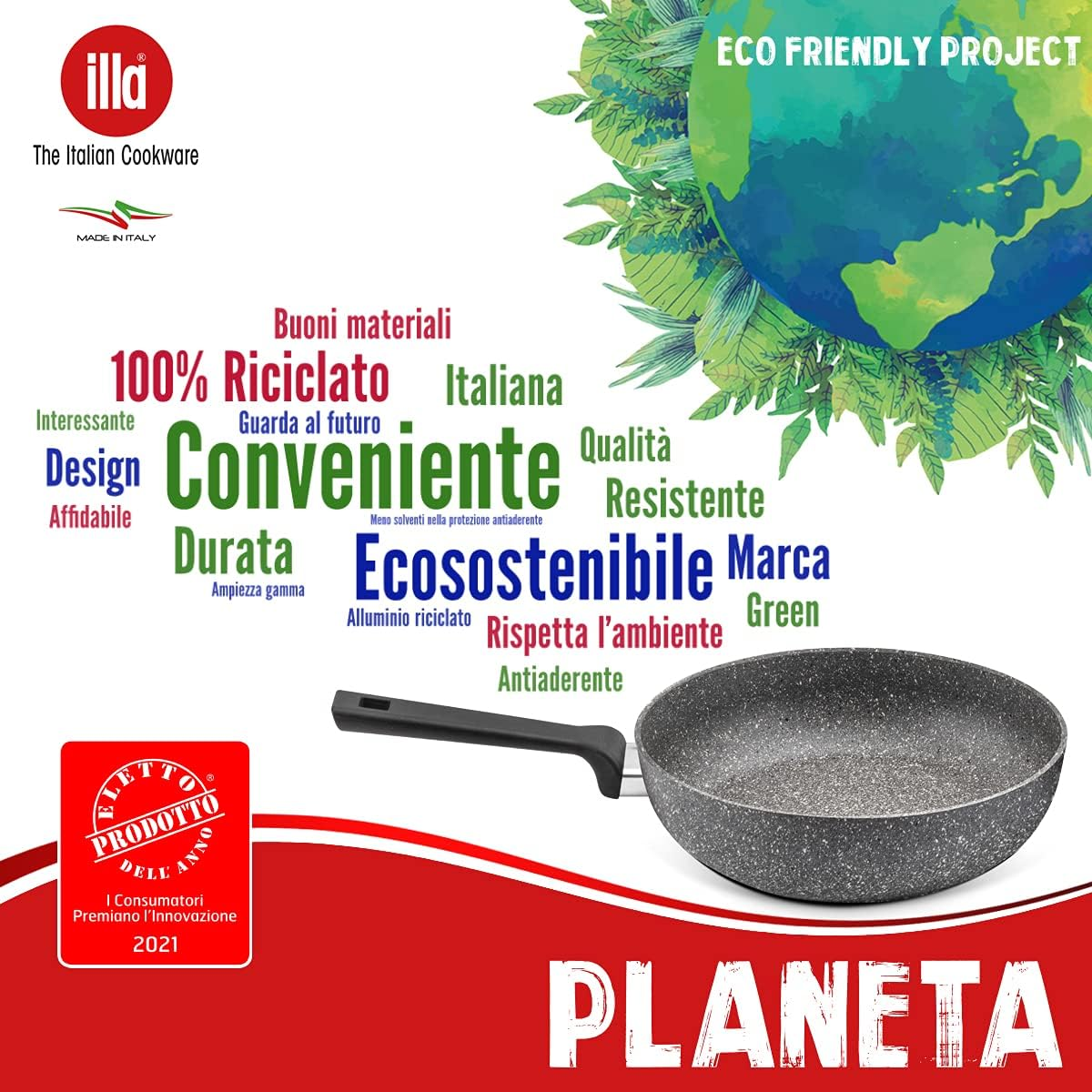 Illa Planeta Wok Non-Stick 28 Cm Suitable For Induction 100% Recycled Aluminum Italy Made 5 Illa Planeta Wok Non-Stick 28 Cm Suitable For Induction 100% Recycled Aluminum Italy Made