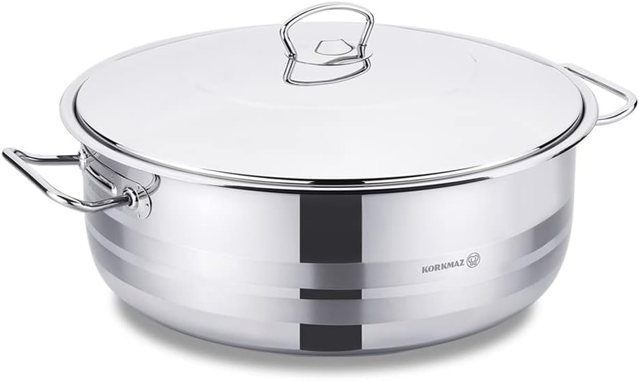 Korkmaz Mega Low Casserole 32X9 7.5L Silver Turkey Made 6 Korkmaz Mega Low Casserole 32X9 7.5L Silver Turkey Made