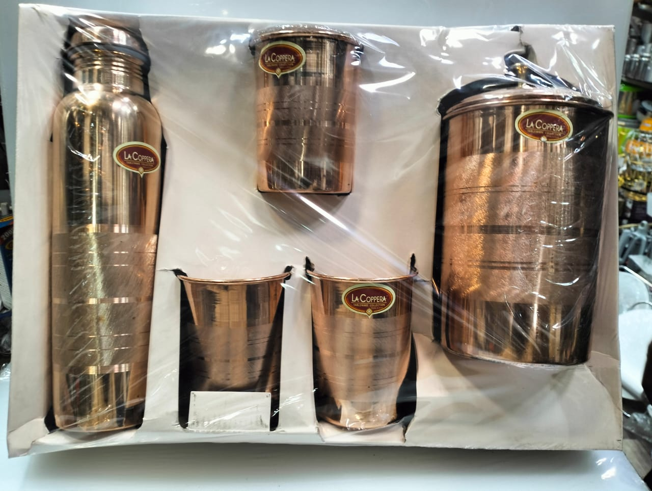 La Coppera All In One Copper Pitcher And Bottle With 3 Glasses