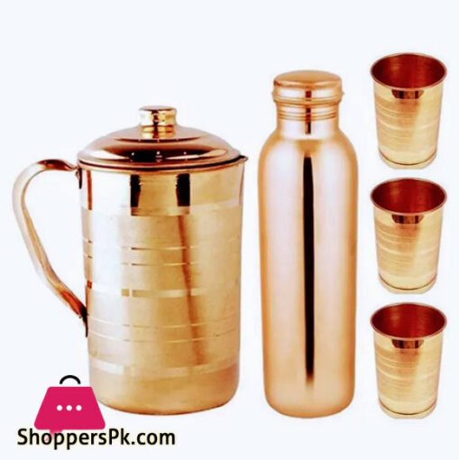 La Coppera All in One Copper Pitcher and Bottle with 3 Glasses