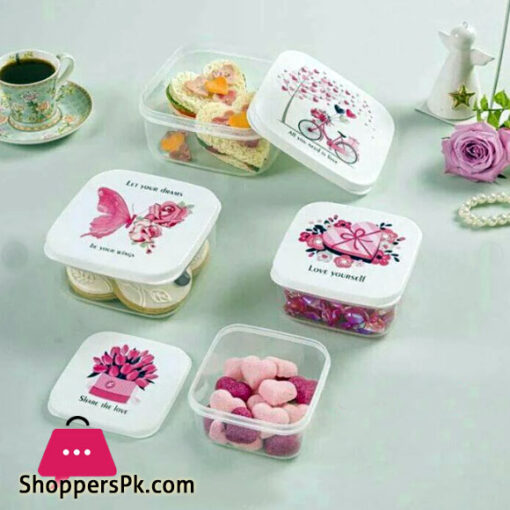 Limon Printed Square Food Container Set 4 Different Sizes