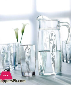Luminarc 7pcs Flame Sparkle Silver Water Set made in UAE
