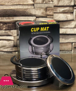 Non-Slip Leather Coasters Set of 6 With Metal Holder Drinks Cup Mat Pad Round