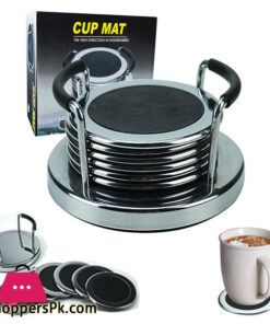 Non-Slip Leather Coasters Set Of 6 With Metal Holder Drinks Cup Mat Pad Round - Image 2