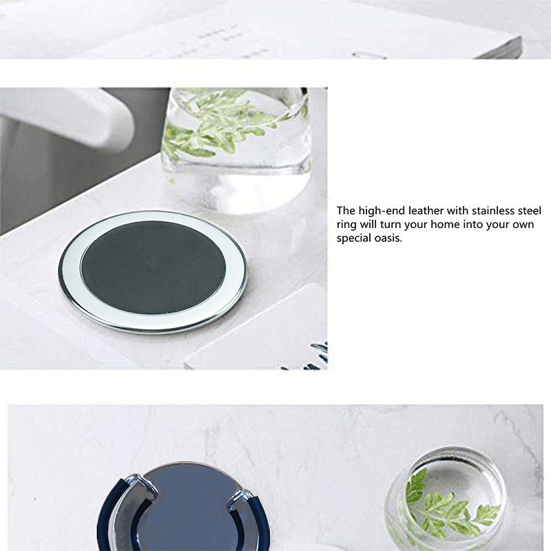 Non-Slip Leather Coasters Set Of 6 With Metal Holder Drinks Cup Mat Pad Round