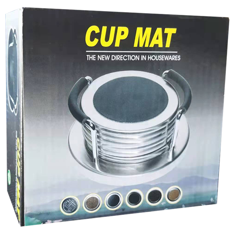 Non-Slip Leather Coasters Set Of 6 With Metal Holder Drinks Cup Mat Pad Round