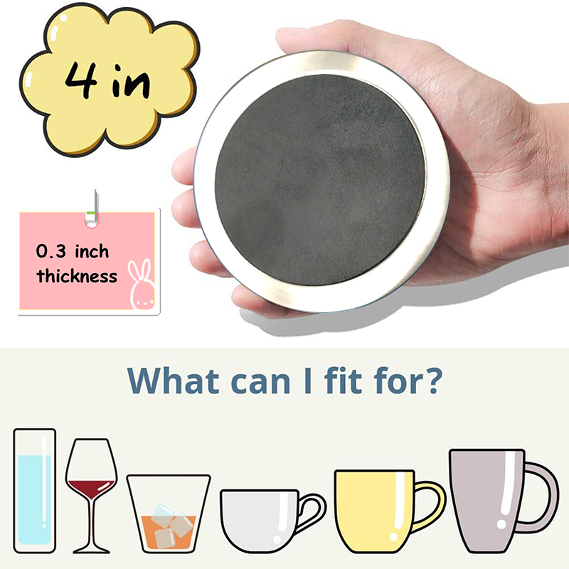 Non-Slip Leather Coasters Set Of 6 With Metal Holder Drinks Cup Mat Pad Round