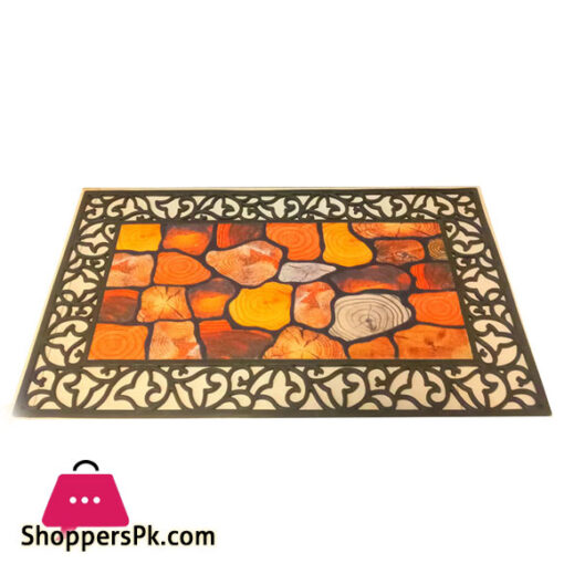 Printed Door Mat With Rubber Perforated Pattern Border 45 x 75 CM