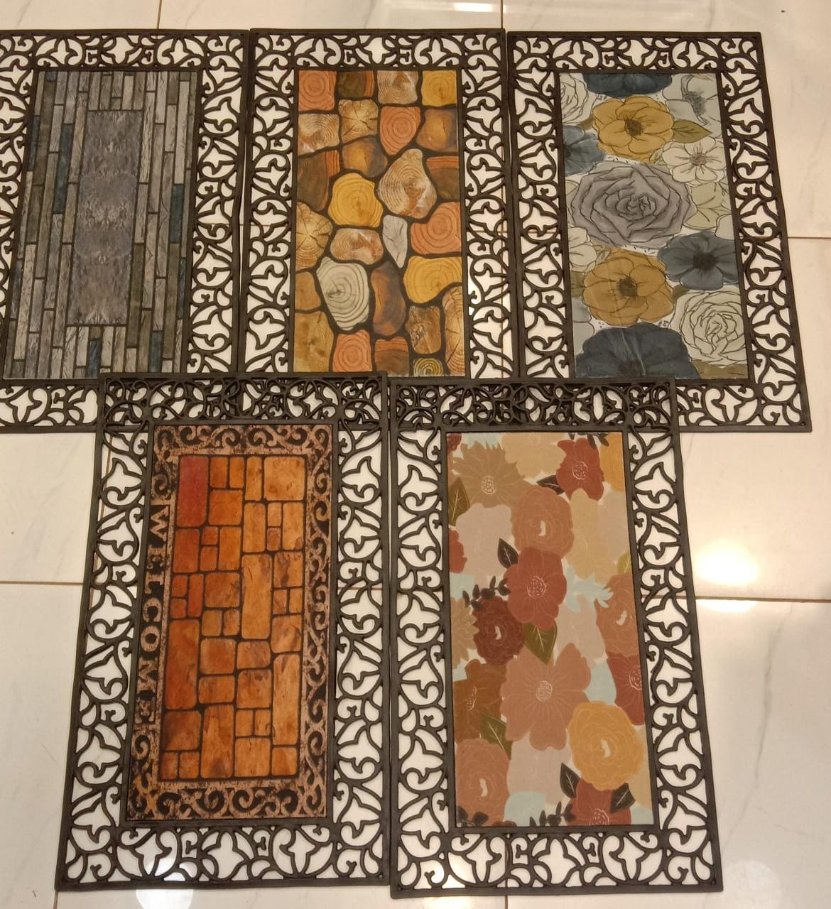 Printed Door Mat With Rubber Perforated Pattern Border 45 X 75 Cm