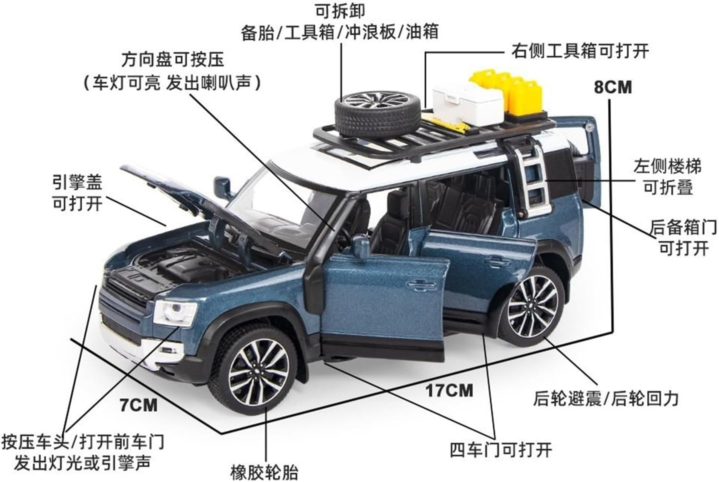 Scale 1:32 For Land Rover Defender Off-Road Car Diecast Metal Alloy Model Sound Light Pull Back Car Toy Decorative Ornaments