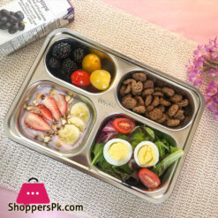 Stainless Steel Divided Lunch Box With Locking Lid Leakproof 4-Compartment