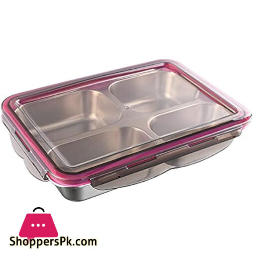 Stainless Steel Divided Lunch Box with Locking Lid Leakproof 4-Compartment