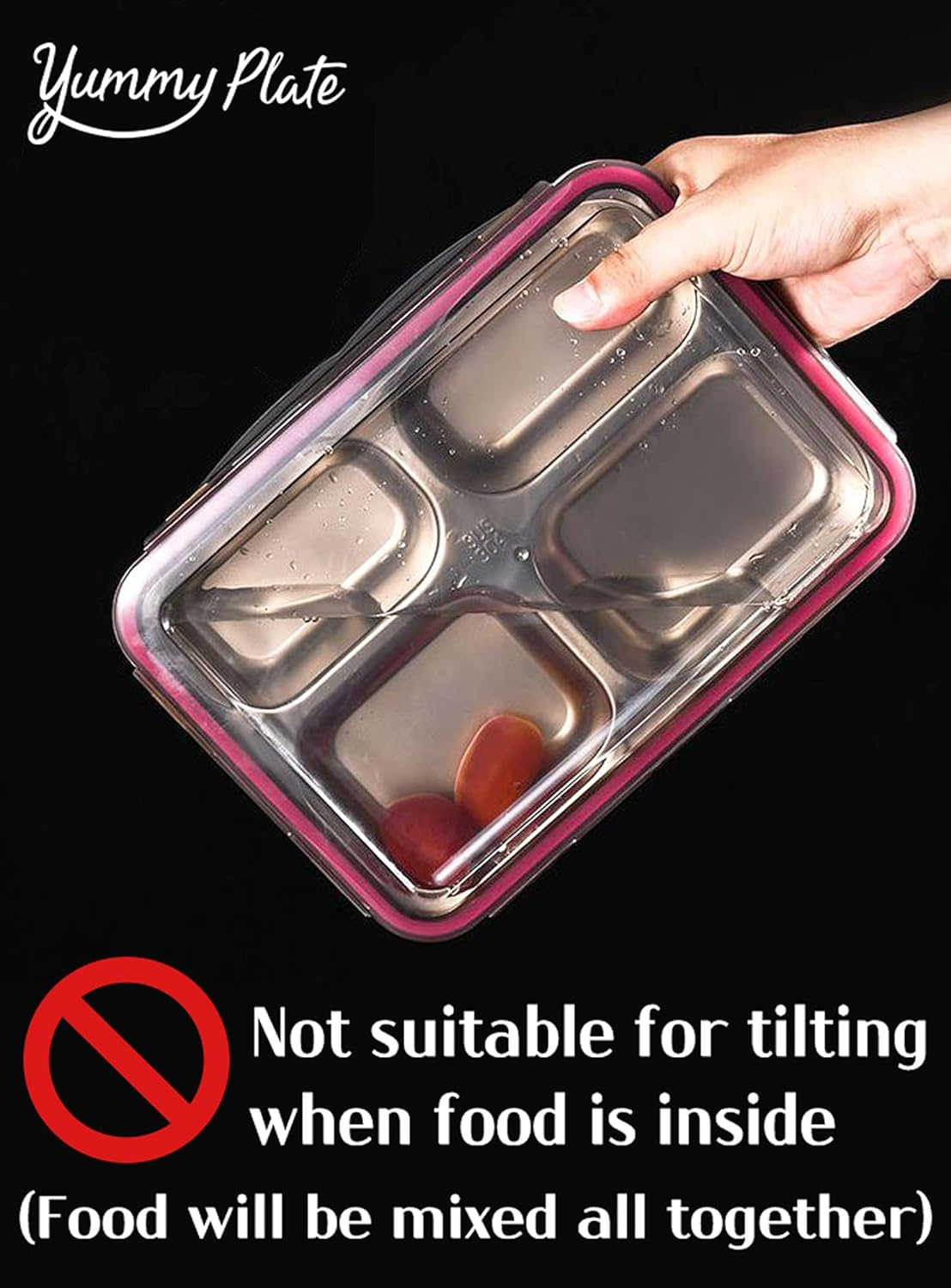 Stainless Steel Divided Lunch Box With Locking Lid Leakproof 4-Compartment