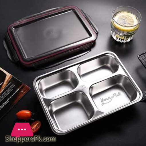 Stainless Steel Divided Lunch Box with Locking Lid Leakproof 4-Compartment