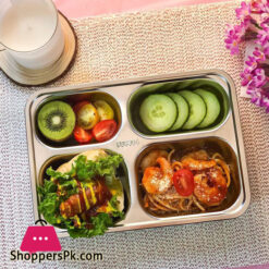 Stainless Steel Divided Lunch Box With Locking Lid Leakproof 4-Compartment