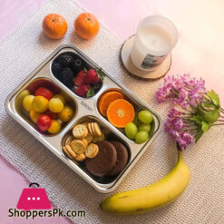 Stainless Steel Divided Lunch Box With Locking Lid Leakproof 4-Compartment