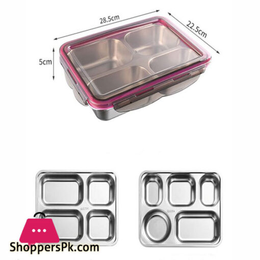 Stainless Steel Divided Lunch Box with Locking Lid Leakproof 5-Compartment