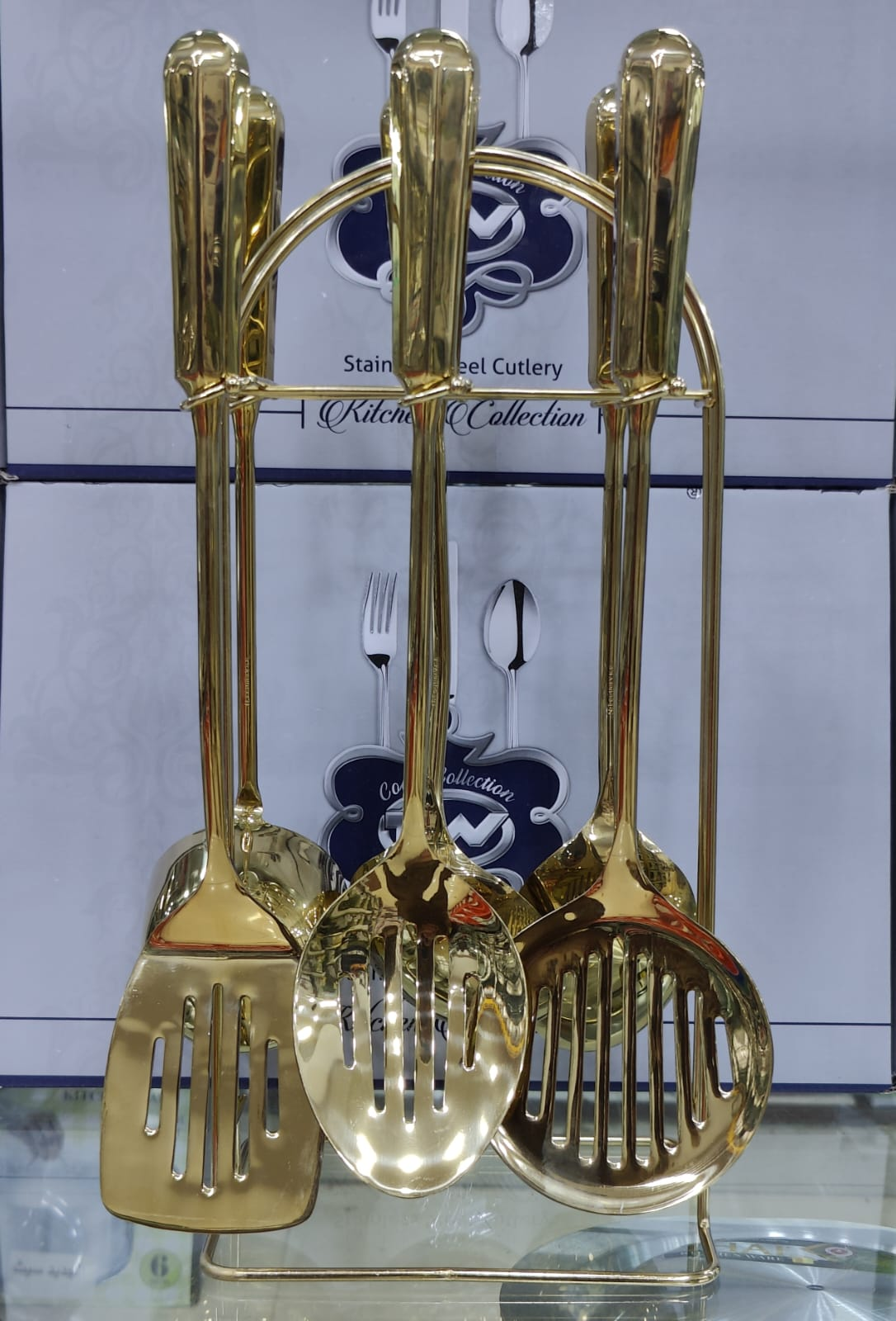 Stainless Steel Heavy Gauge Golden Kitchen Sets Cooking Spoon Set Of 7 Size 15Inch