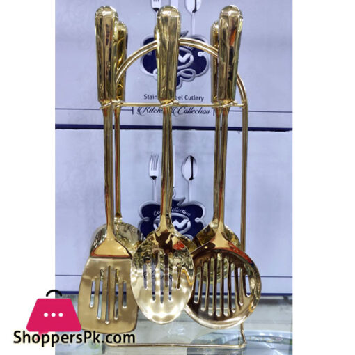 Stainless Steel Heavy Gauge Golden Kitchen Sets Cooking Spoon Set of 7 Size 15Inch