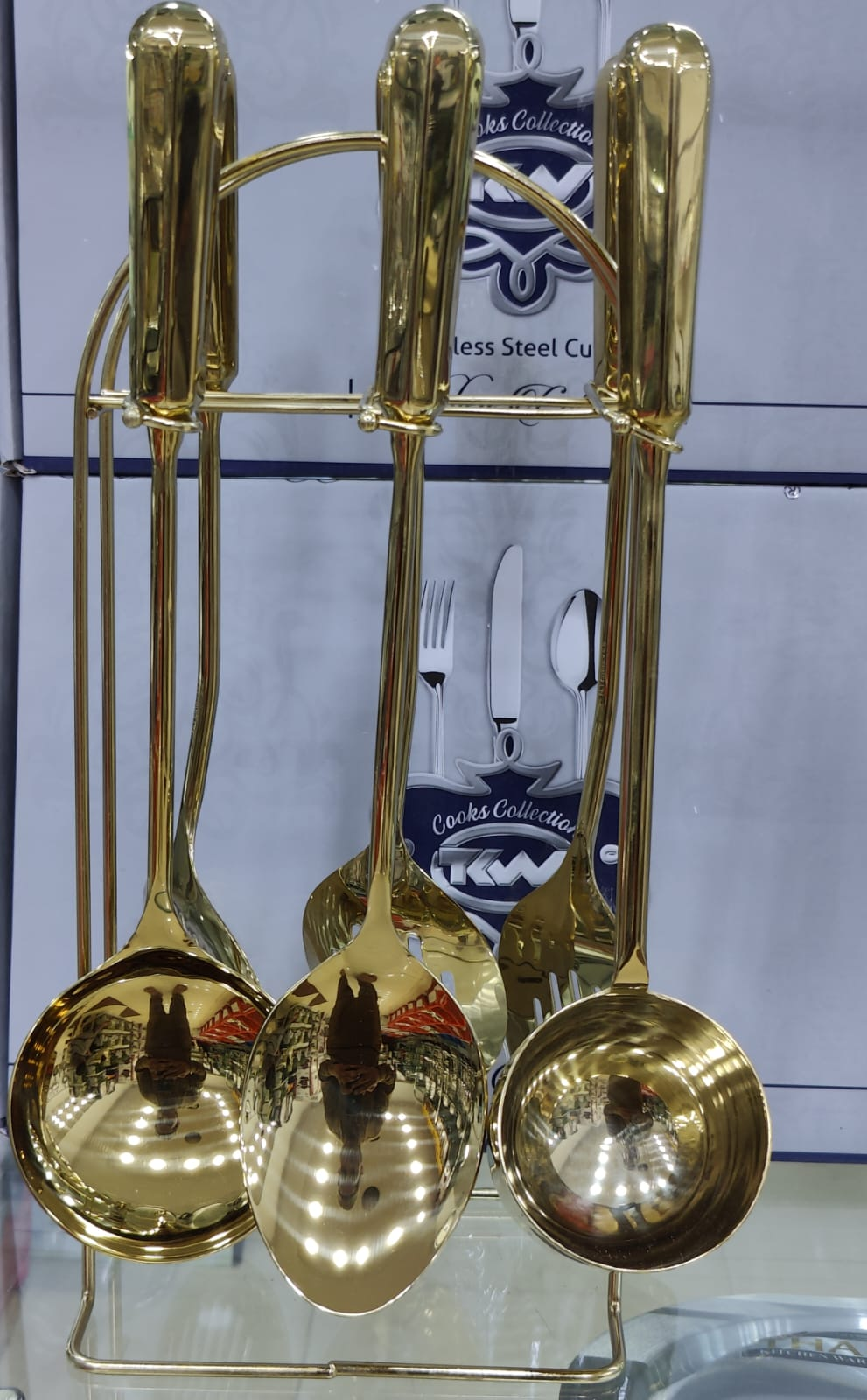 Stainless Steel Heavy Gauge Golden Kitchen Sets Cooking Spoon Set Of 7 Size 15Inch