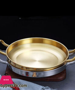 Golden Spanish Paella Pan Stainless Steel Golden Seafood Pot Cookware for Kitchen with Handle 28CM