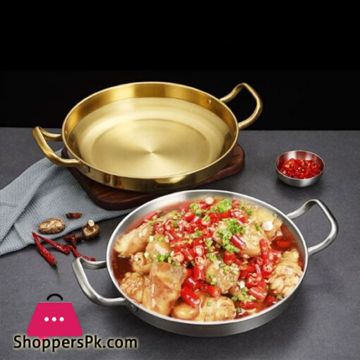 Stainless Steel Spanish Paella Pan Golden Seafood Pot Cookware for Kitchen with Handle 24CM