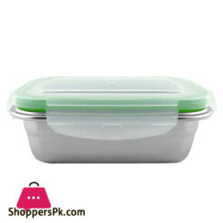 Stainless Steel Square Lunch Box With Transparent Plastic Lid Leak Proof 1800Ml