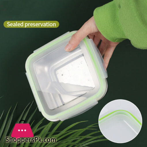 Stainless Steel Square Lunch Box with Transparent Plastic Lid Leak proof 2400ML
