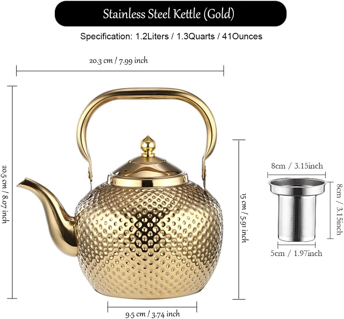 Stainless Steel Tea Kettle With Handle And Tea Strainer 2 Liter Teapot Water Boilers For Home Kitchen Hotel Restaurant