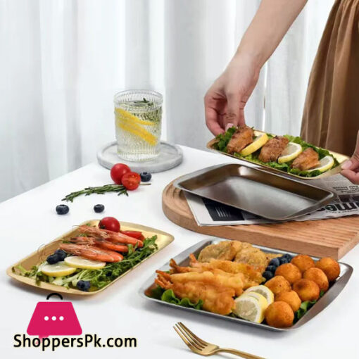 Stainless Trays BBQ Flat Dish Bread Pastry Baking Fruit Vegetable Serving Plate 24 x 21-CM