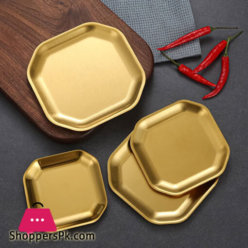 Stainless Trays Octagon BBQ Serving Platter Dinner and Breakfast Plate Tableware 13.5 CM
