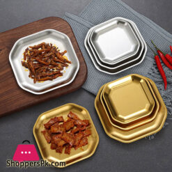 Golden Stainless Octagon Bbq Serving Platter Dinner And Breakfast Plate Tableware 15 Cm